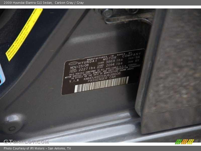 Carbon Gray / Gray 2009 Hyundai Elantra GLS Sedan