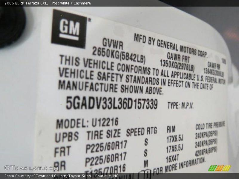 Frost White / Cashmere 2006 Buick Terraza CXL