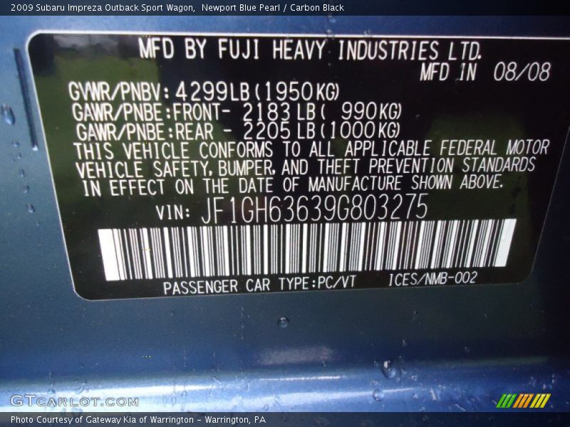 Newport Blue Pearl / Carbon Black 2009 Subaru Impreza Outback Sport Wagon