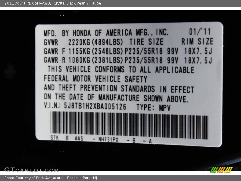 Crystal Black Pearl / Taupe 2011 Acura RDX SH-AWD