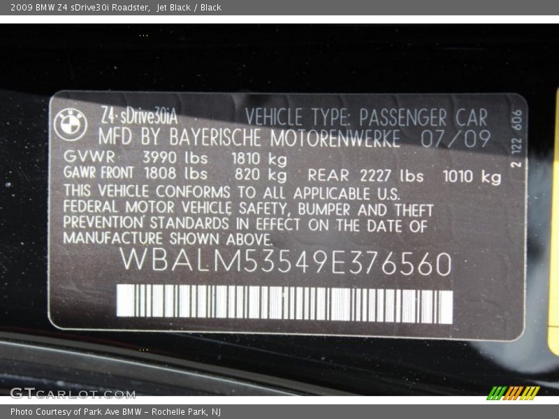 Jet Black / Black 2009 BMW Z4 sDrive30i Roadster
