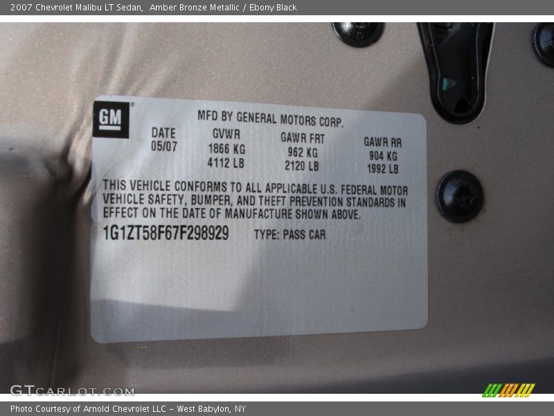 Amber Bronze Metallic / Ebony Black 2007 Chevrolet Malibu LT Sedan