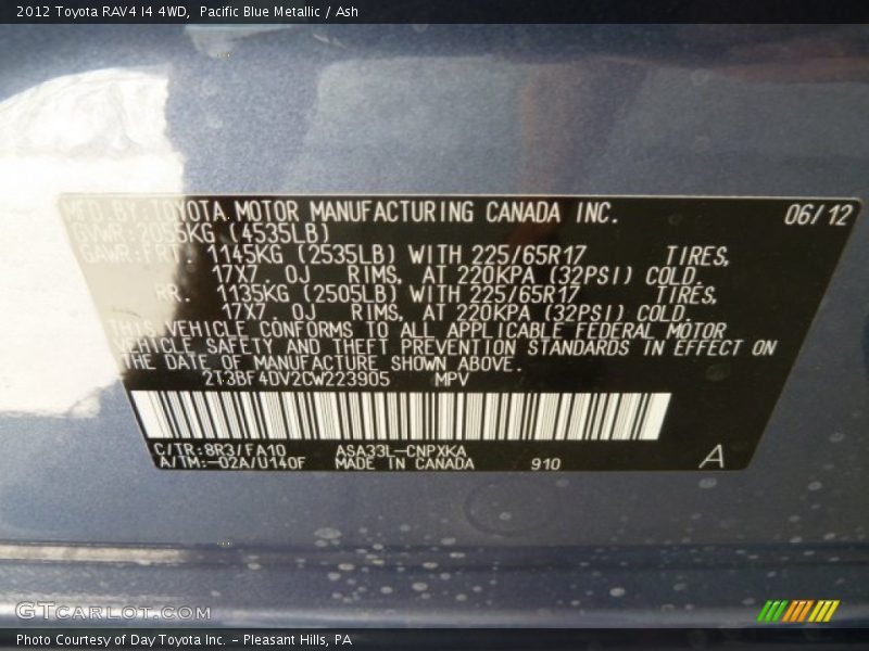 Pacific Blue Metallic / Ash 2012 Toyota RAV4 I4 4WD