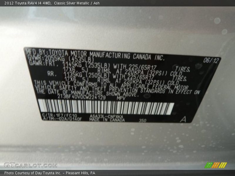 Classic Silver Metallic / Ash 2012 Toyota RAV4 I4 4WD