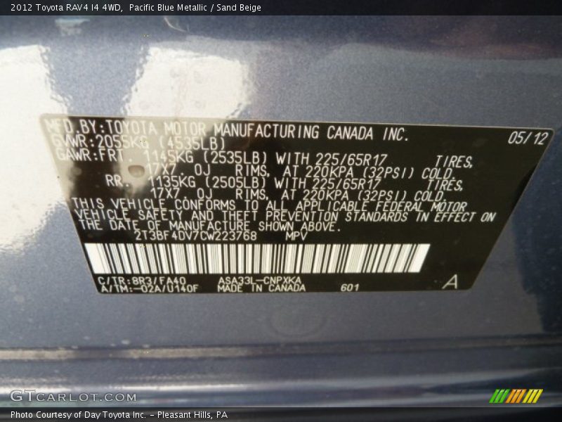 Pacific Blue Metallic / Sand Beige 2012 Toyota RAV4 I4 4WD
