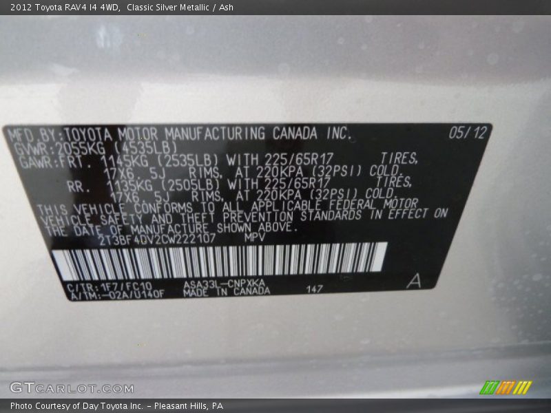 Classic Silver Metallic / Ash 2012 Toyota RAV4 I4 4WD