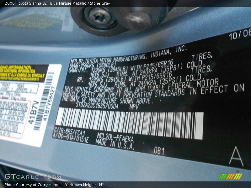 2006 Sienna LE Blue Mirage Metallic Color Code 8R5