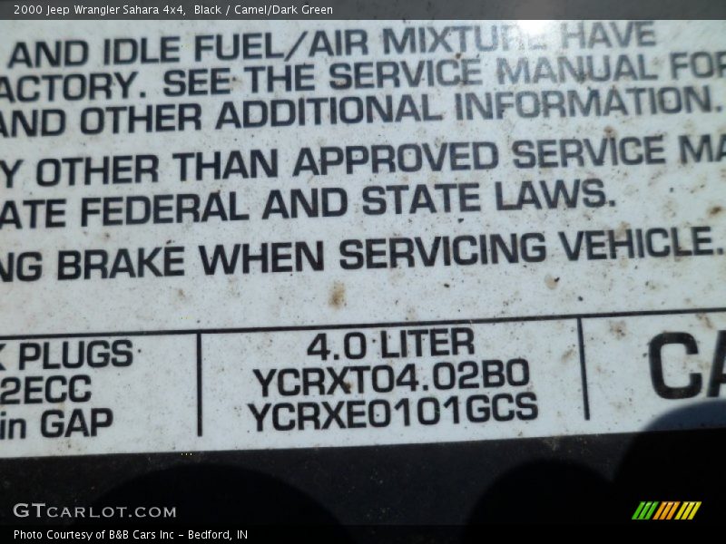 Black / Camel/Dark Green 2000 Jeep Wrangler Sahara 4x4