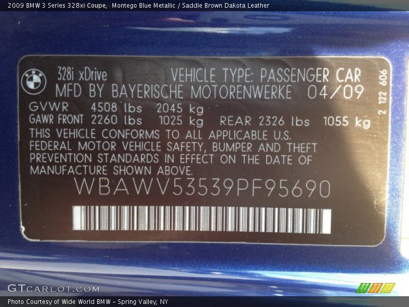 Montego Blue Metallic / Saddle Brown Dakota Leather 2009 BMW 3 Series 328xi Coupe