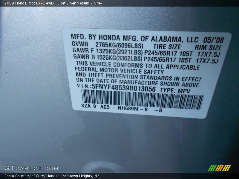 Billet Silver Metallic / Gray 2009 Honda Pilot EX-L 4WD