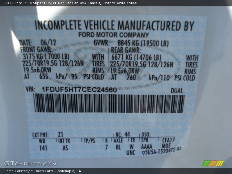 Oxford White / Steel 2012 Ford F550 Super Duty XL Regular Cab 4x4 Chassis
