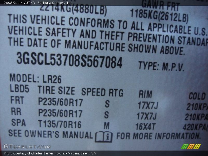 Sunburst Orange / Tan 2008 Saturn VUE XR