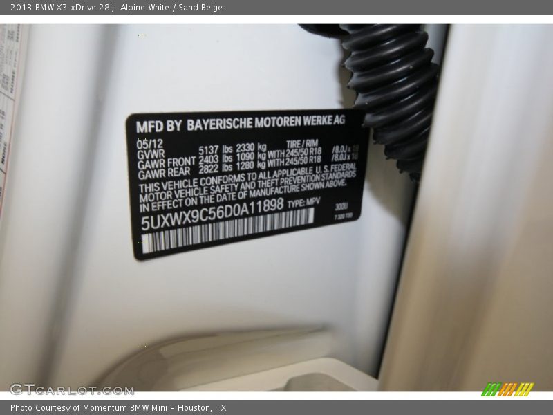 Alpine White / Sand Beige 2013 BMW X3 xDrive 28i
