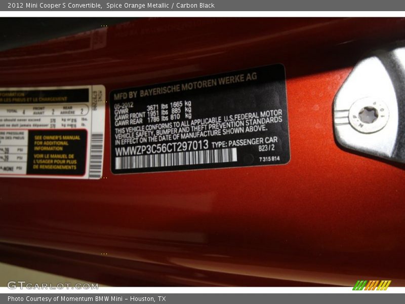 Spice Orange Metallic / Carbon Black 2012 Mini Cooper S Convertible