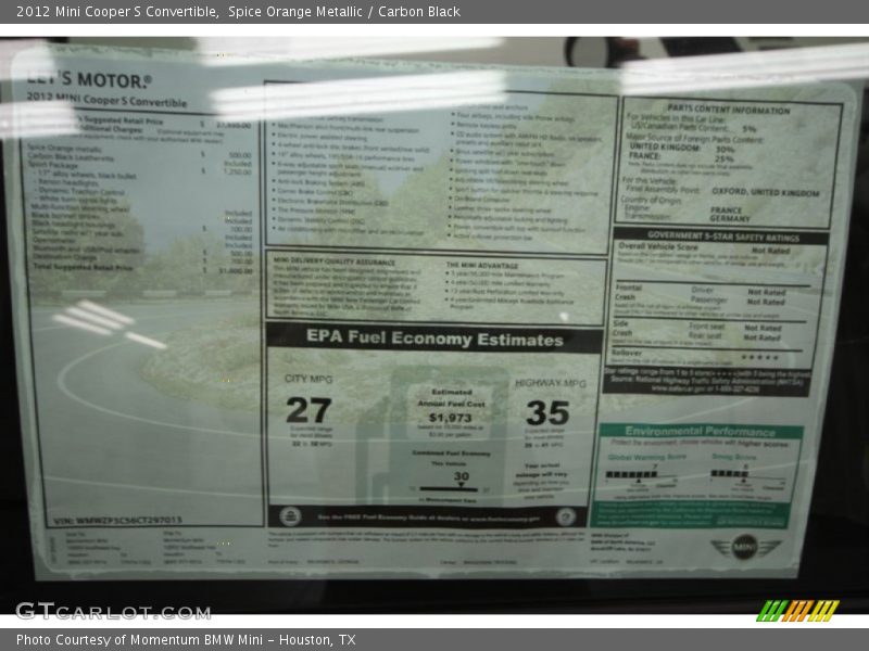Spice Orange Metallic / Carbon Black 2012 Mini Cooper S Convertible