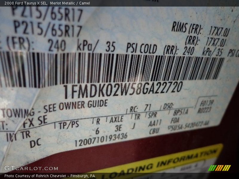 Merlot Metallic / Camel 2008 Ford Taurus X SEL