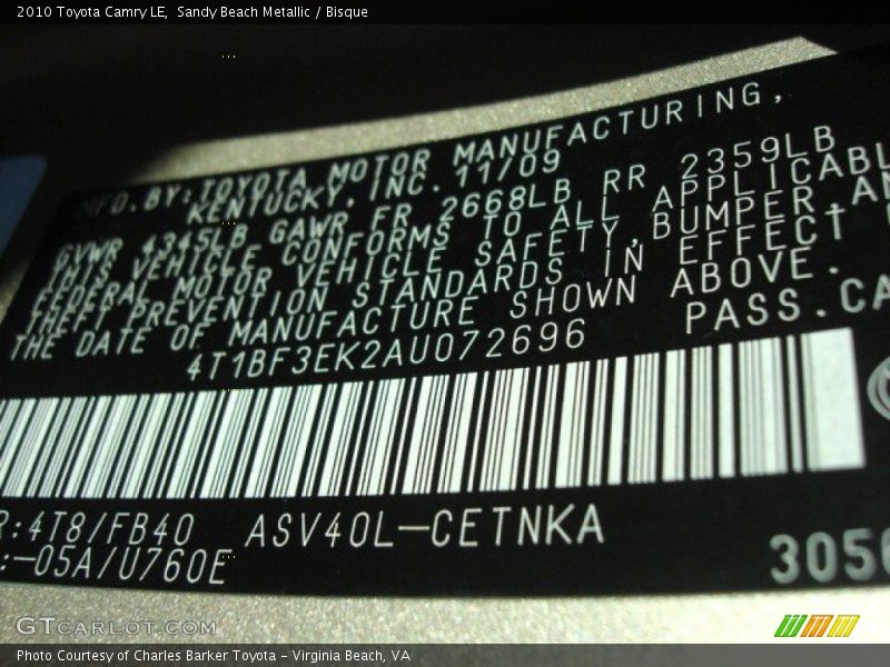 Sandy Beach Metallic / Bisque 2010 Toyota Camry LE