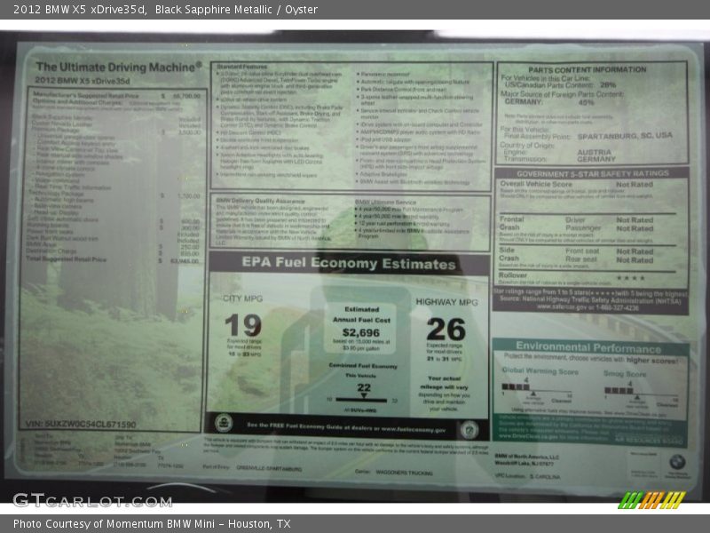 Black Sapphire Metallic / Oyster 2012 BMW X5 xDrive35d