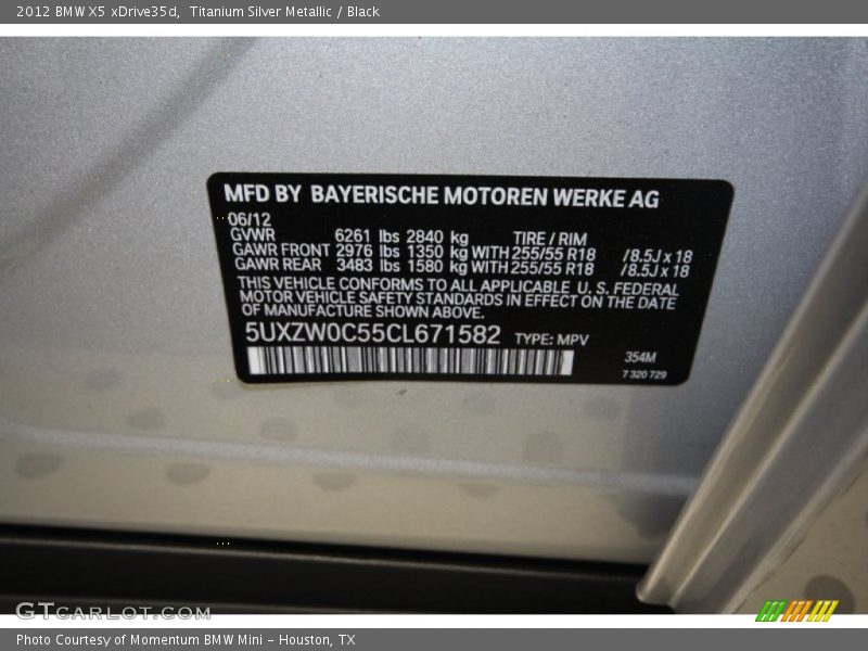 Titanium Silver Metallic / Black 2012 BMW X5 xDrive35d