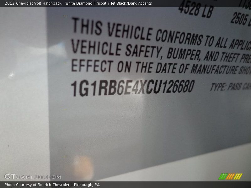 White Diamond Tricoat / Jet Black/Dark Accents 2012 Chevrolet Volt Hatchback