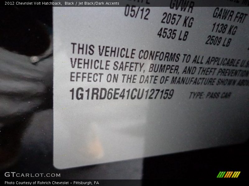Black / Jet Black/Dark Accents 2012 Chevrolet Volt Hatchback
