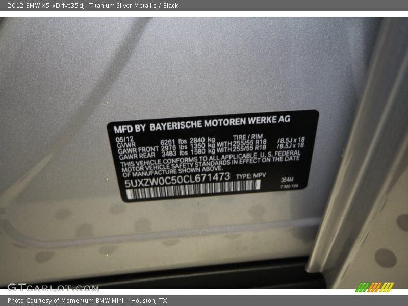 Titanium Silver Metallic / Black 2012 BMW X5 xDrive35d