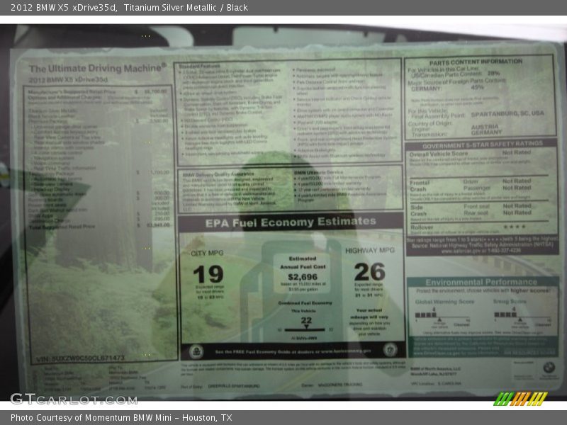 Titanium Silver Metallic / Black 2012 BMW X5 xDrive35d