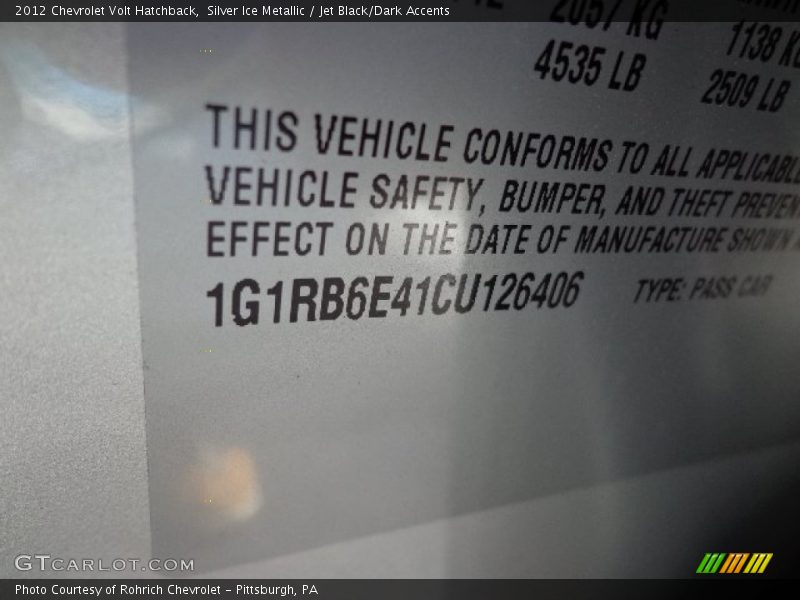 Silver Ice Metallic / Jet Black/Dark Accents 2012 Chevrolet Volt Hatchback