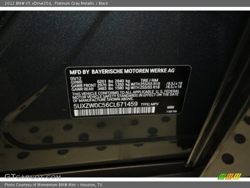 Platinum Gray Metallic / Black 2012 BMW X5 xDrive35d