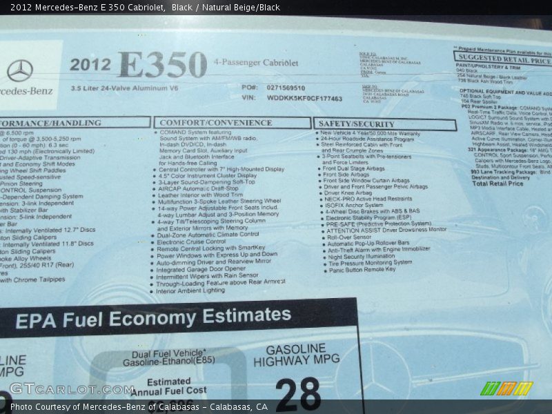 Black / Natural Beige/Black 2012 Mercedes-Benz E 350 Cabriolet