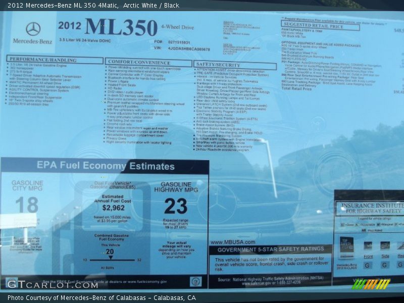 Arctic White / Black 2012 Mercedes-Benz ML 350 4Matic