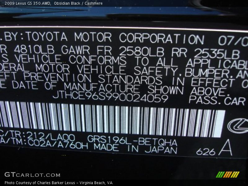 Obsidian Black / Cashmere 2009 Lexus GS 350 AWD