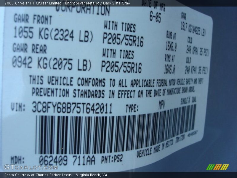 Bright Silver Metallic / Dark Slate Gray 2005 Chrysler PT Cruiser Limited