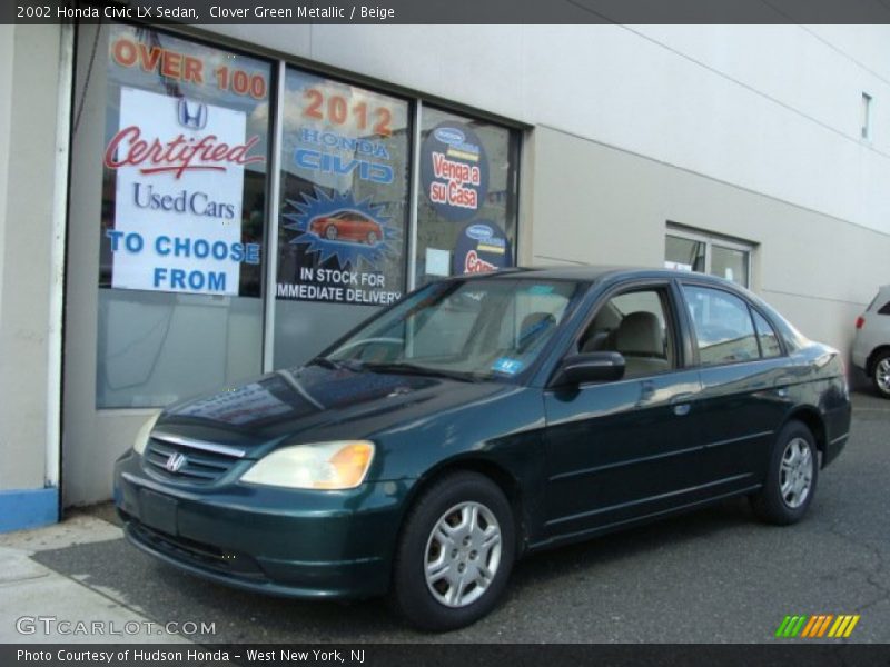 Clover Green Metallic / Beige 2002 Honda Civic LX Sedan