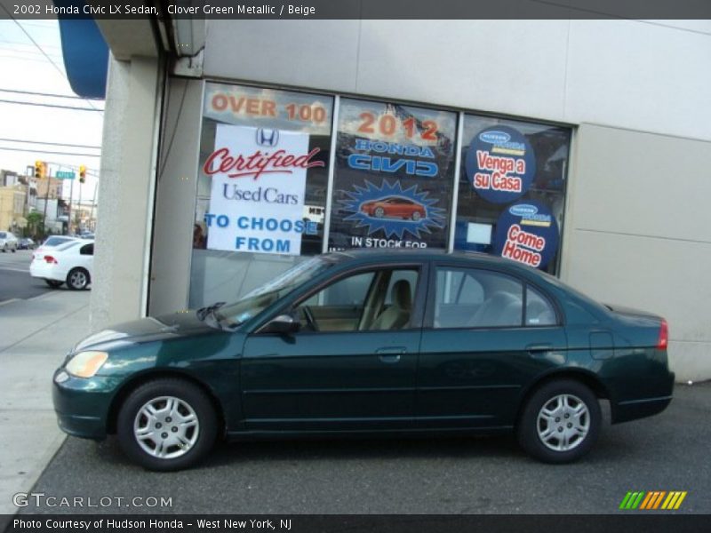 Clover Green Metallic / Beige 2002 Honda Civic LX Sedan