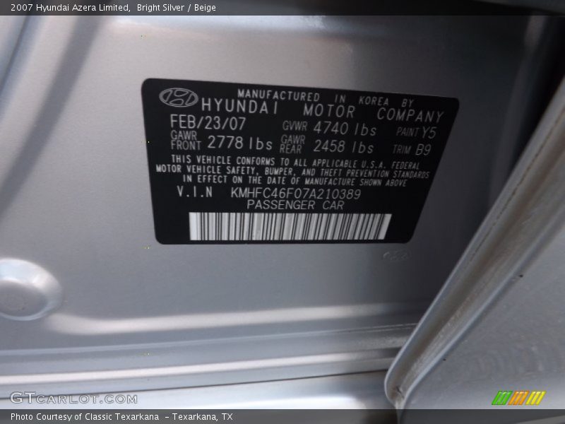 Bright Silver / Beige 2007 Hyundai Azera Limited