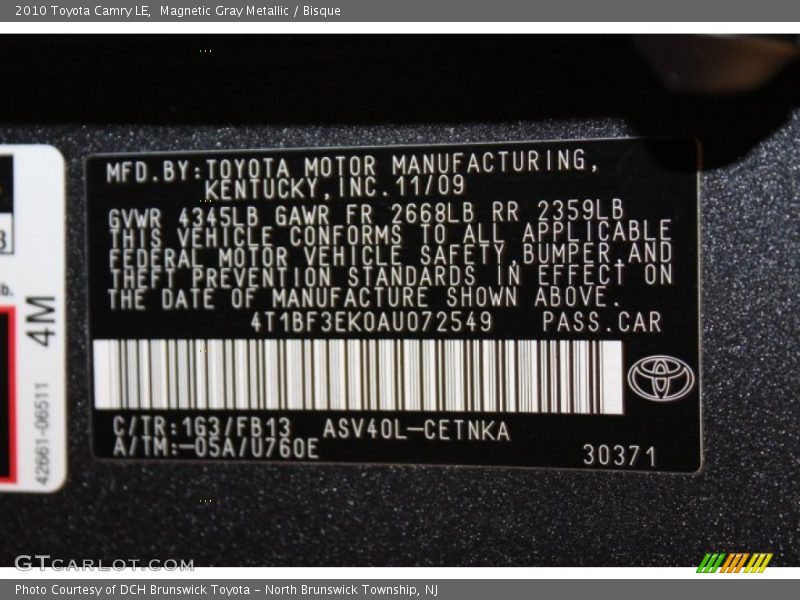 Magnetic Gray Metallic / Bisque 2010 Toyota Camry LE