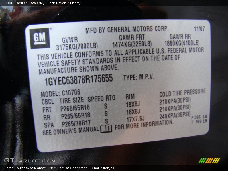 Black Raven / Ebony 2008 Cadillac Escalade