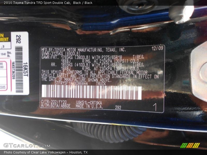 2010 Tundra TRD Sport Double Cab Black Color Code 202