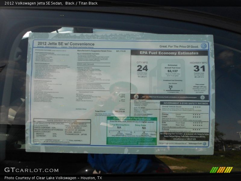 Black / Titan Black 2012 Volkswagen Jetta SE Sedan