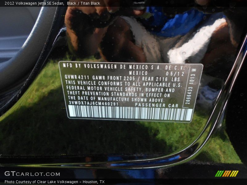 Black / Titan Black 2012 Volkswagen Jetta SE Sedan