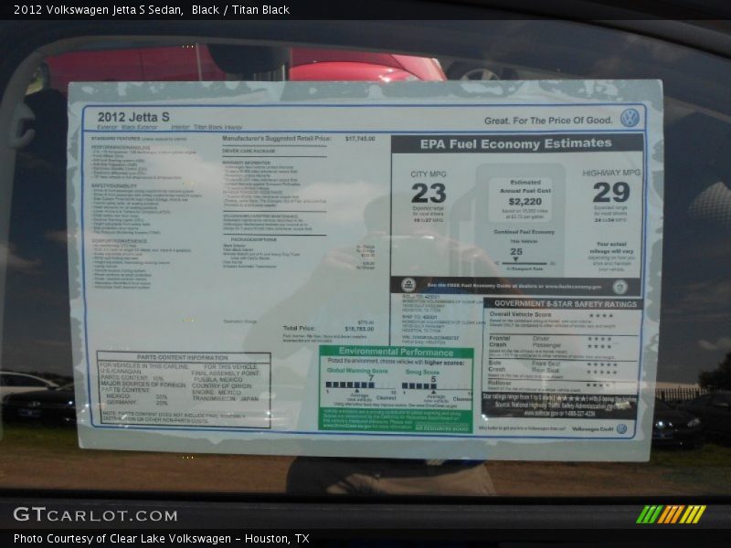  2012 Jetta S Sedan Window Sticker
