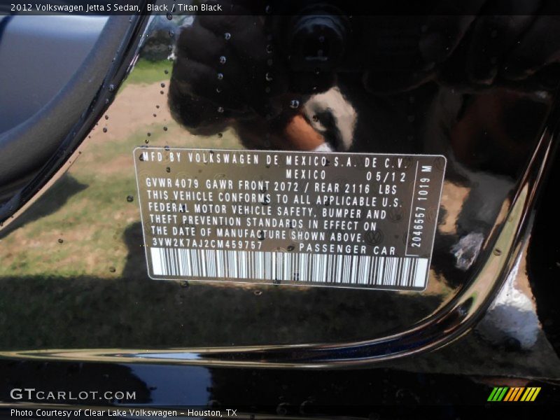 Black / Titan Black 2012 Volkswagen Jetta S Sedan