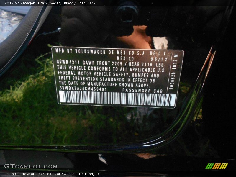 Black / Titan Black 2012 Volkswagen Jetta SE Sedan