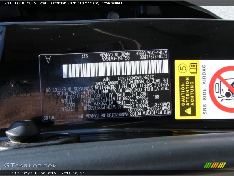 Obsidian Black / Parchment/Brown Walnut 2010 Lexus RX 350 AWD