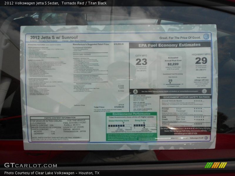 Tornado Red / Titan Black 2012 Volkswagen Jetta S Sedan