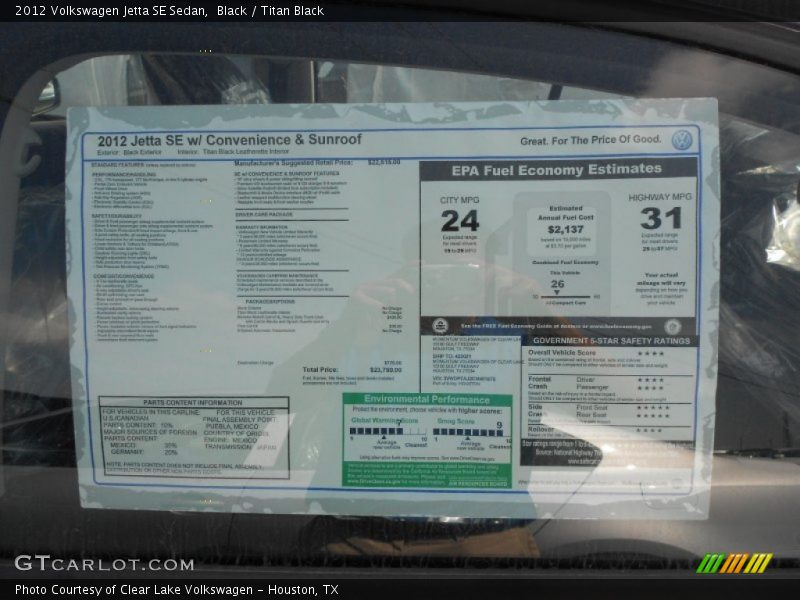 Black / Titan Black 2012 Volkswagen Jetta SE Sedan