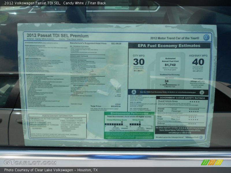 Candy White / Titan Black 2012 Volkswagen Passat TDI SEL