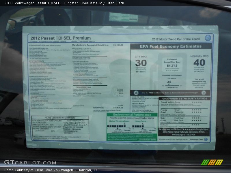Tungsten Silver Metallic / Titan Black 2012 Volkswagen Passat TDI SEL
