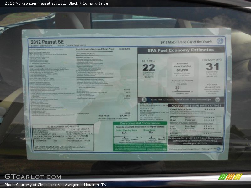 Black / Cornsilk Beige 2012 Volkswagen Passat 2.5L SE